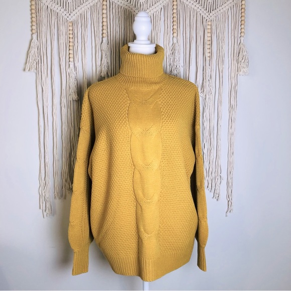 NWT Mustard Cableknit Turtleneck Sweater - Picture 8 of 14